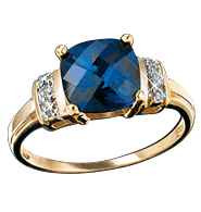 Bague Simili Saphir Bleu Accents Diaman